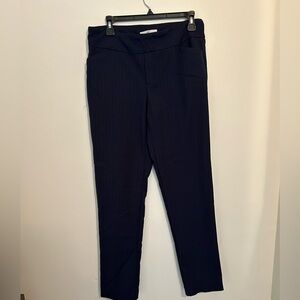 up! Navy Pinstripe Pull-On Slim Leg Pants Stretch Workwear